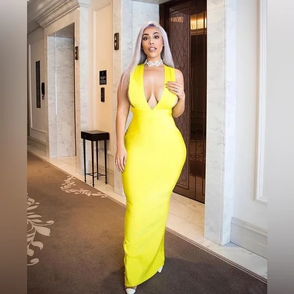 HOUSE OF CB 'Ysabel' Acid Yellow Bandage Maxi Dress NWOT - Picture 3 of 5